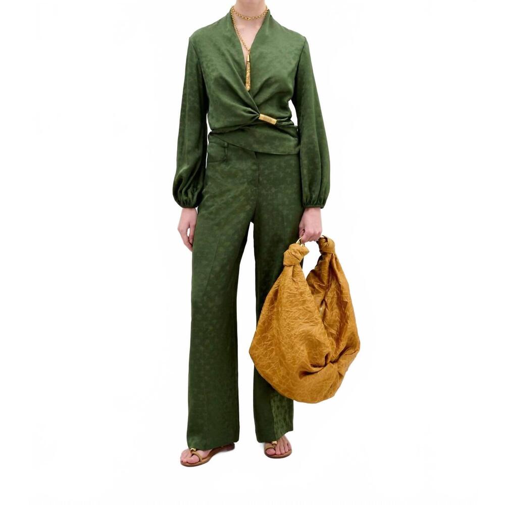 NEW SILVIA TCHERASSI elvie jacquard blouse in hunter green